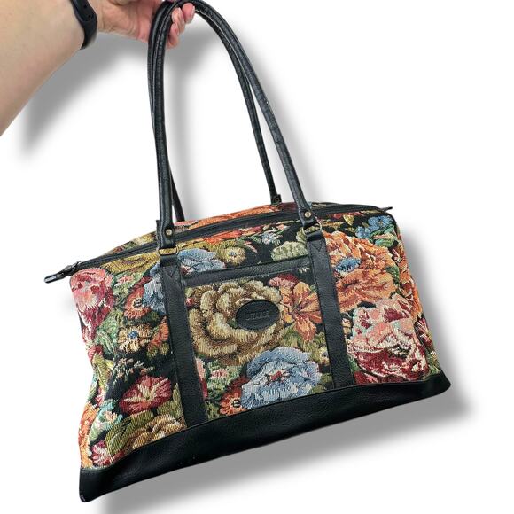 Vintage Gitano Floral Tapestry Carpet Weekender Carry On Duffel Luggage Bag - Picture 1 of 9